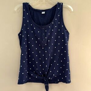 Old Navy Women's Navy Blue/White Polka-Dotted Tie Waist Tank Top - Size S